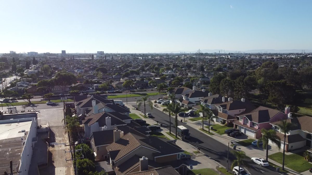 Residential cityscape aerial in Southern California